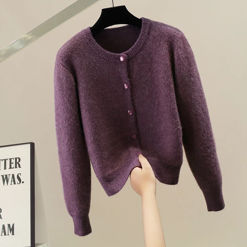 

Korean Sle Heavyweight Knitted Long Sve Sweater Button Decorated Faionable Versatile Autumn Winter Warm round Ne Top