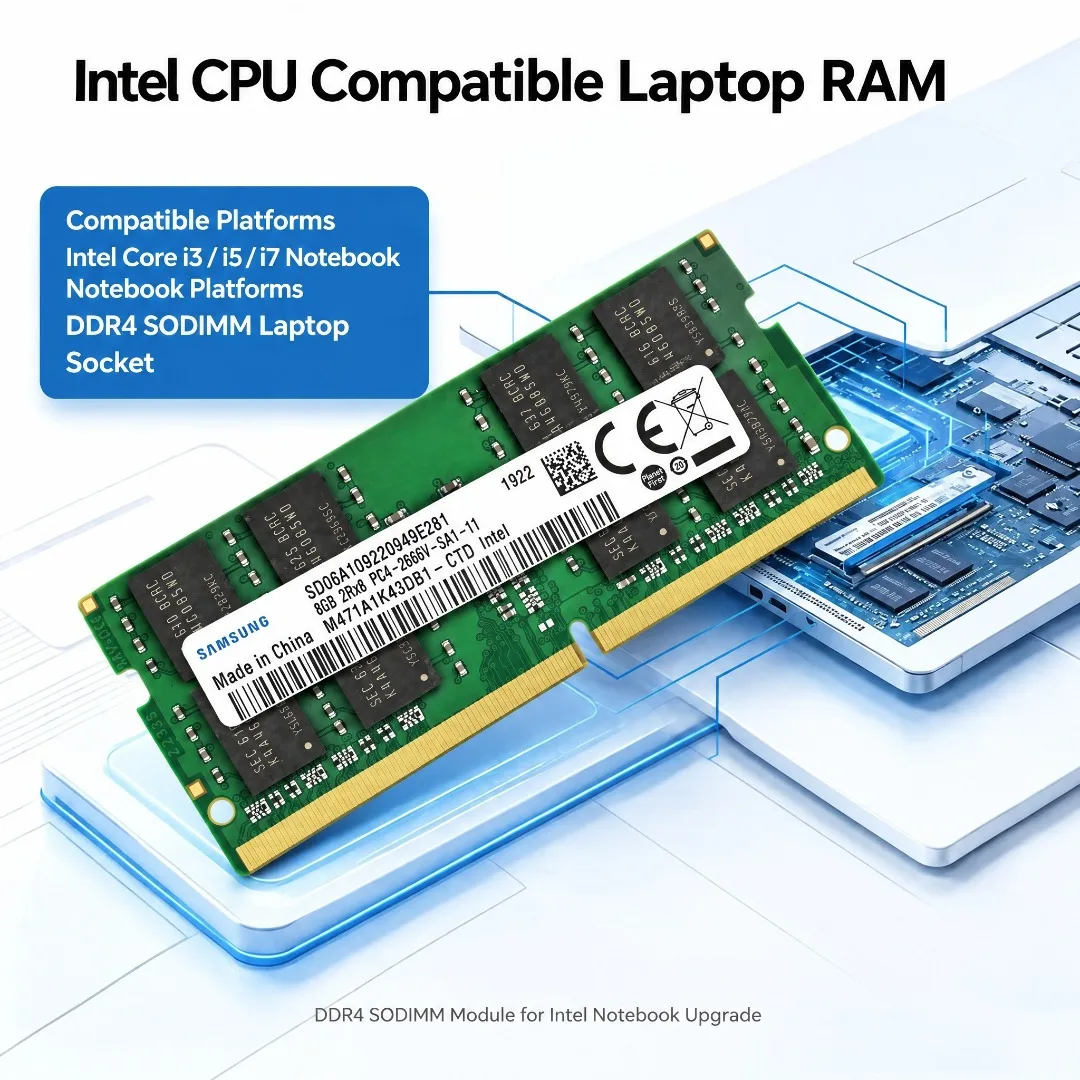 Samsung DDR4 Laptop Memory for Intel CPU 8GB 16GB 3200MHz 2666MHz 2400MHz SODIMM RAM for Intel Notebook PC Compatible  Memória