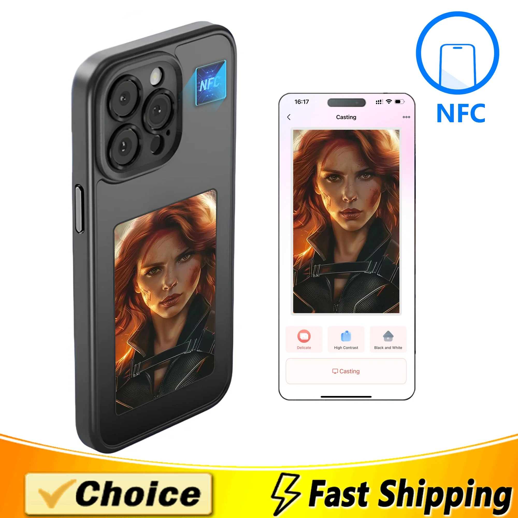 NFC E-ink Screen Phone Case For iPhone 13 14 15 Pro Max Smart Refesh Photo Heroine Anime Character Couple Silicone Phone Cover