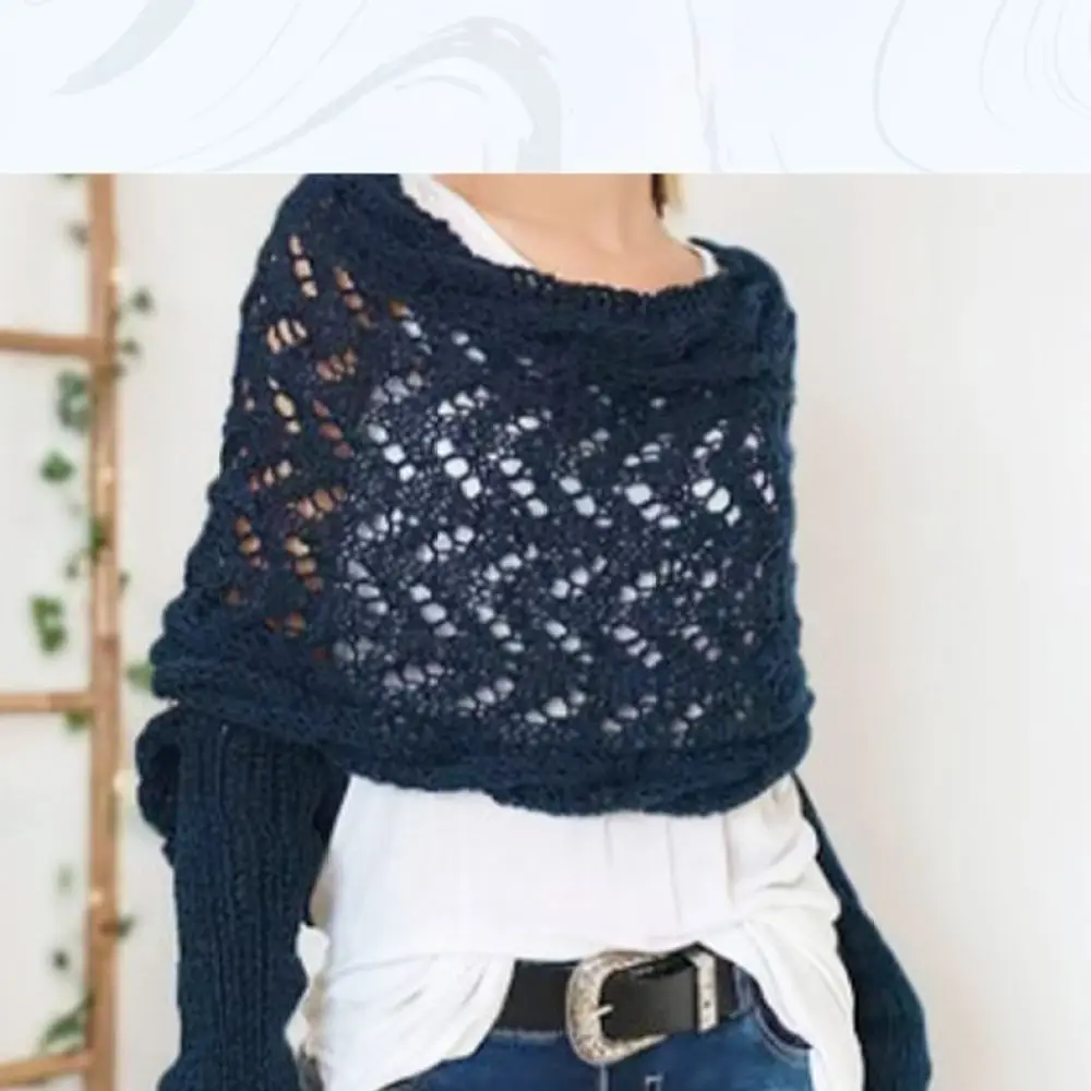 Long Sleeve Knitted Shawl Wrap For Women Hollow Out Scarf Winter Warm Elegant Fashion Casual Pullover Sweater Cape