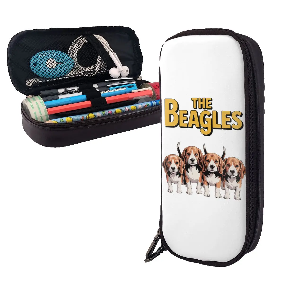 

The Beagles Four Beagle Dog Crossing Leather Pencil Case Pencil Pouch Stationery Supplies Big Capacity Pen Box Pencil Bag