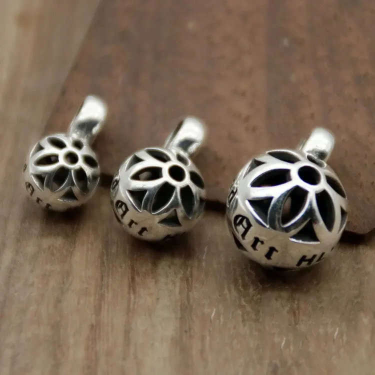 

European hip hop Cherry Blossom Ball pendant 925 sterling silver hollow beads men and women's pendants silver jewelry