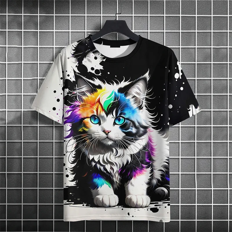 

Cartoon Funny Men's T-Shirt Cute Cat Pattern Printed Tshirt Casual Loose Short Sleeve T-Shirts Oversized Male Clothing Tops 6XL