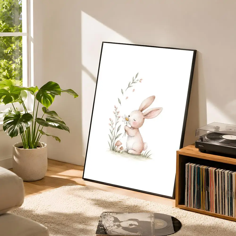 Sweet Spring Adventures Of Little Bunnies Poster Self Adhesive Matte Wall Art Removable Home Room Decoration