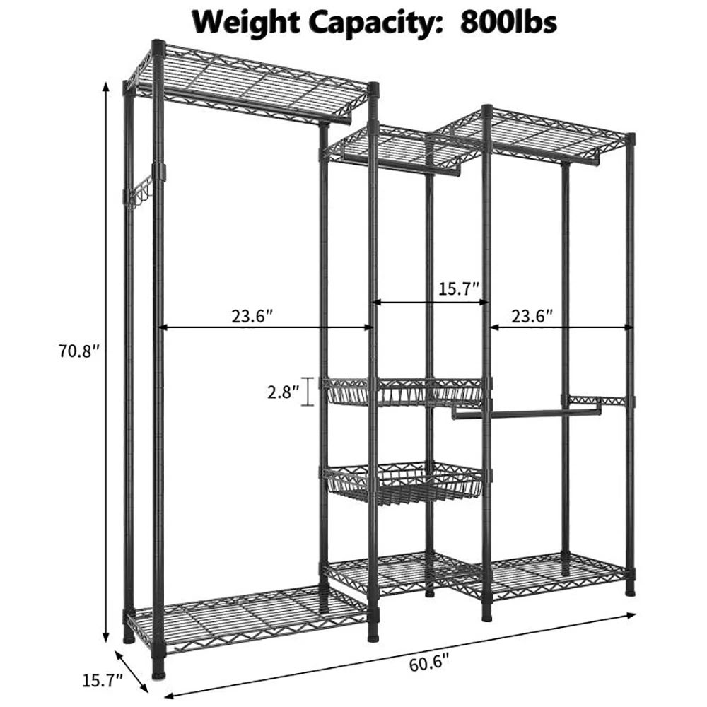 Wire Garment Rack Heavy Duty Clothes Rack，Closet Organizer Metal Garment Rack Portable Clothes Hanger Home Shelf  Fabric Drawers