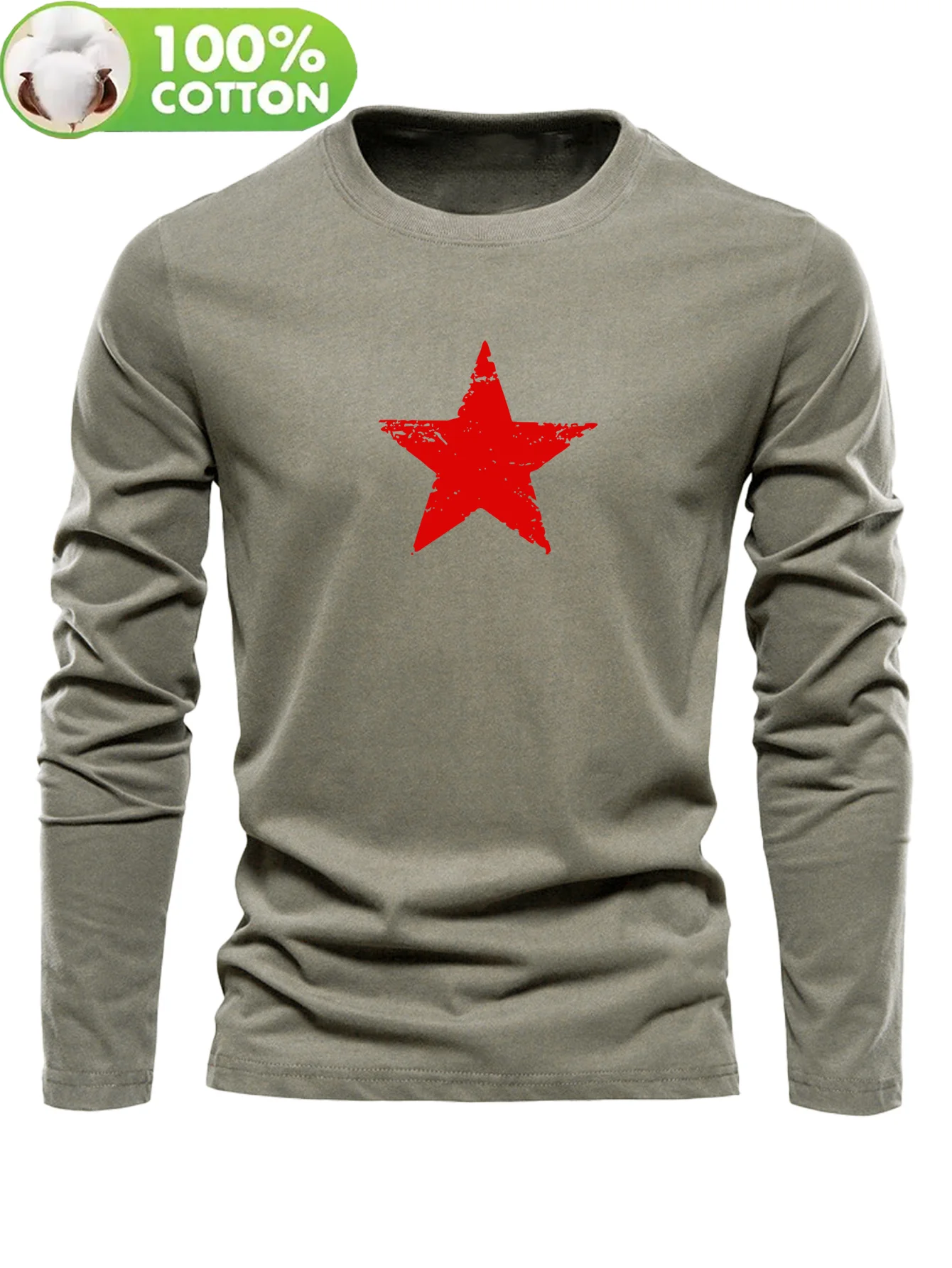 Men's 100% pure cotton loose fit comfortable casual sports eagle pattern printed round neck long sleeved T-shirt top
