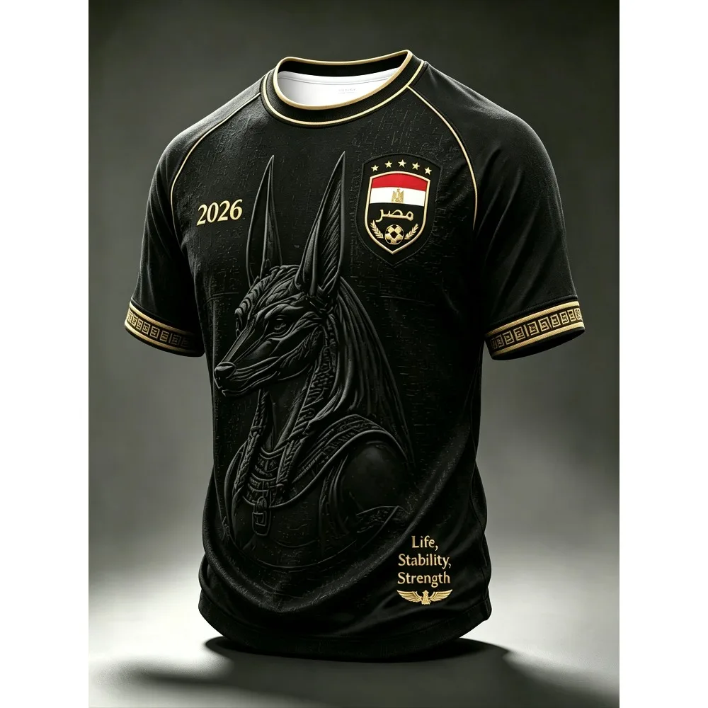 Maillot de football à manches courtes pour homme, motif jacquard égyptien ancien en relief, séchage rapide, respirant, pour supporter les matchs