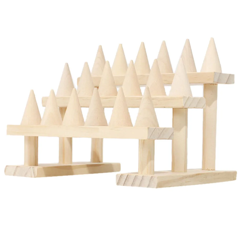 

Solid Wood Ring Display Stand Cone Shape Wooden Ring Holder For Jewelry Organizer Desktop Storage Rack Showcase Bracket