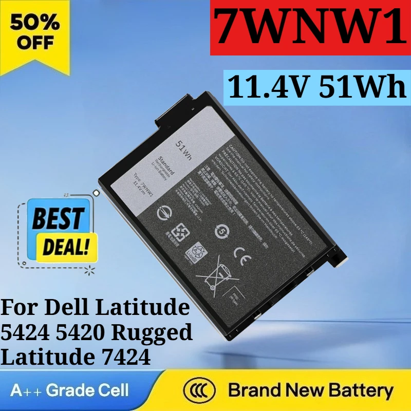 

New 7WNW1 11.4V 51Wh Laptop Battery for Dell Latitude 5424 5420 Rugged Latitude 7424 Rugged Extreme P137G P85G P137G001 P137G002