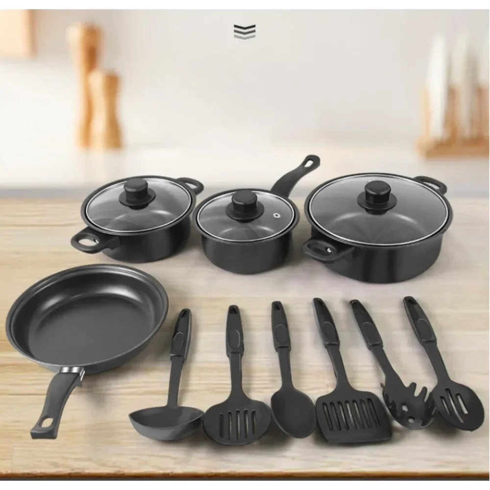 13 piece set of cookware set milk pot soup pot flat bottomed small frying pan lid and shovel to form a pot set