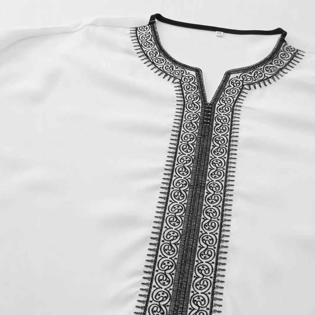 Nuovo 2025 Arabo Dubai Malesia uomo ricamato allentato manica corta abito lungo abito Abaya Ramadan Dubai lusso Islam elegante