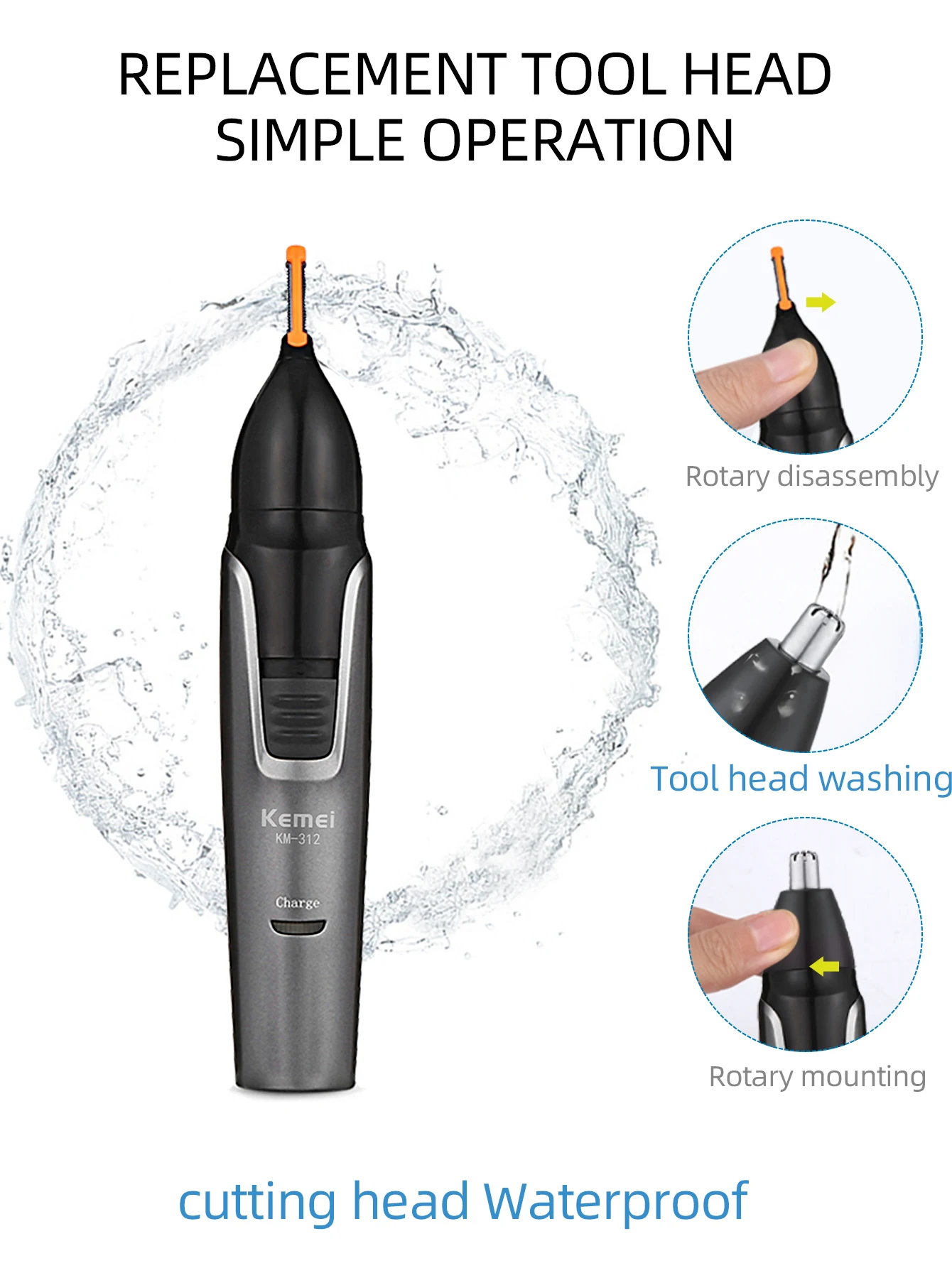 Kemei 3 in 1 Rechargeable Men's Nose Trimmer Beard Trimer Micro Shaver Eyebrow Nose Hair Trimmer for Nose And Ear Cleaner Set