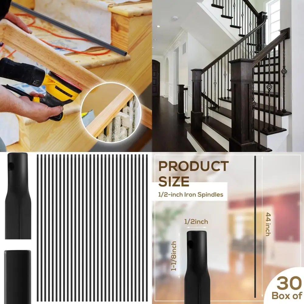 

Half-Inch by 44-Inch Wrought Iron Plain Hollow Balusters for Indoor Stair and Deck Railing (Set of 30)