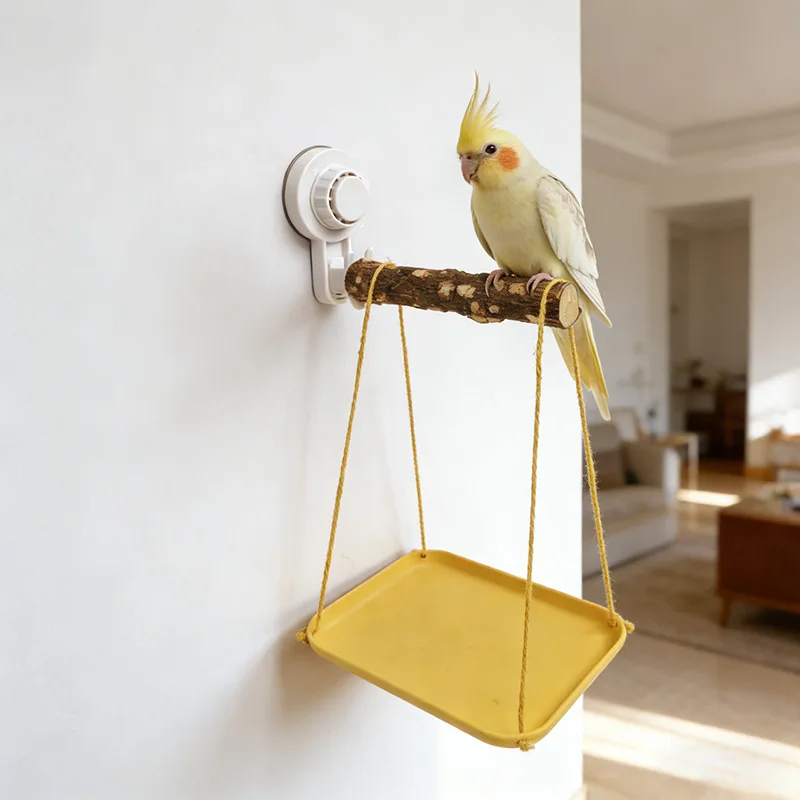 Parrot Stand with Suction Cup Molar Claw Wood Mill Mouth Stand with Joint Dung Disc Adsorption window Car Habitat for Bird