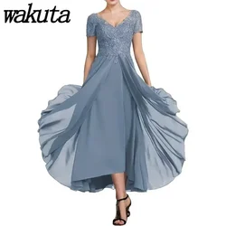 Wakuta Chiffon Lace Appliques Mother of The Bride Dresses V Neck A Line Formal Party Gowns платья для мамы невесты