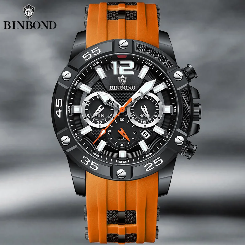 BINBOND Top Brand Men\'s Chronograph Analog Quartz Watch Auto Date Luminous Hands Waterproof Multifunction Wristswatch for Man