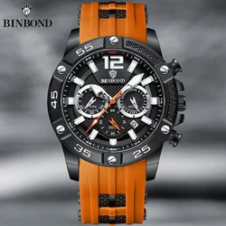 BINBOND Top Brand Men's Chronograph Analog Quartz Watch Auto Date Luminous Hands Waterproof Multifunction Wristswatch for Man