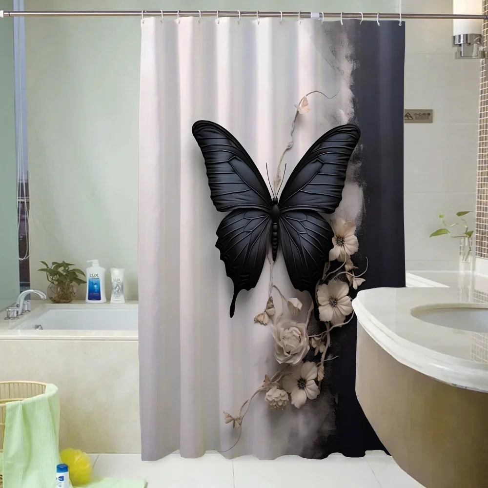 Butterfly Illustration Bathroom Shower Curtain Waterproof Curtains for Houses Rooms Folding Partition Accessories Bath Bedrooms