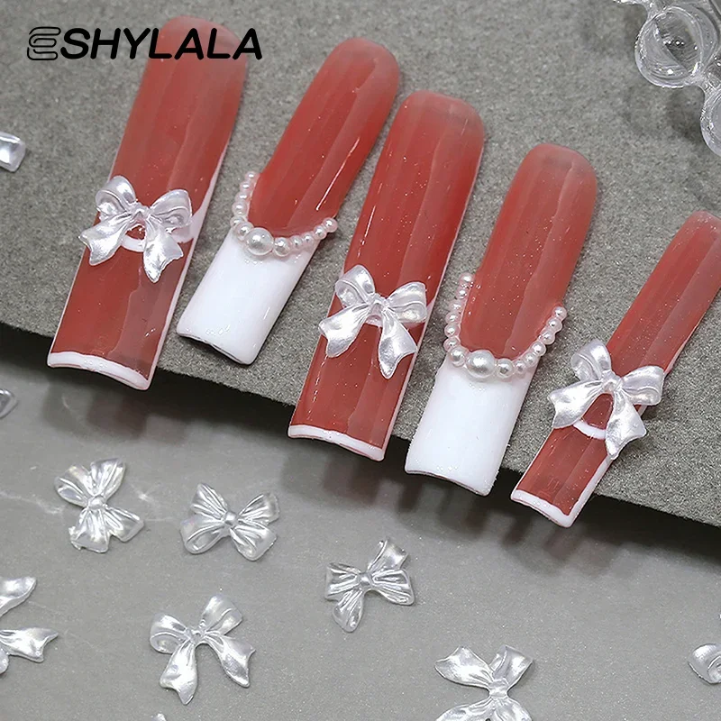 50Pcs White Ribbon Parts Ribbon Decorations For Nail Charms Flat Back Nail Figures Tie Resin For DIY Charms Manicure Accessories