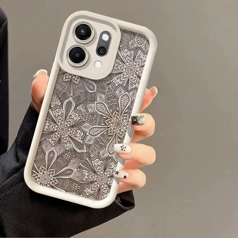 Flexible Silicone Case For Oppo Reno14 Pro Oppo Reno14 F 5G Protective Cover Shockproof White Flower Print Pattern Fundas