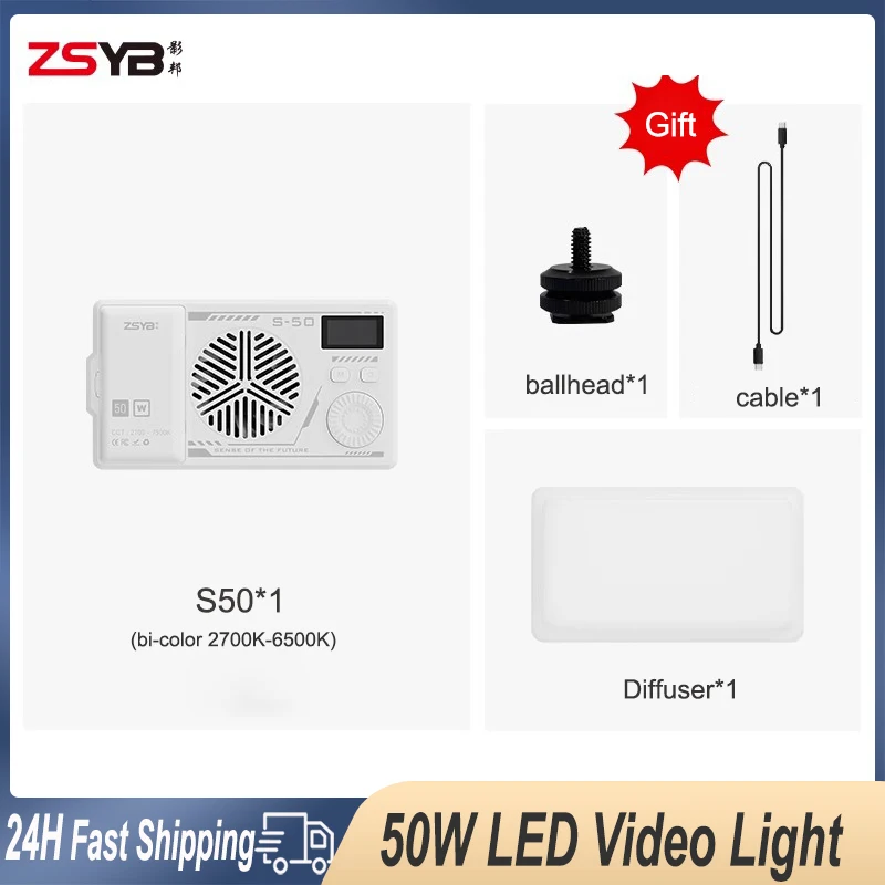 ZSYB Portable 50W Led Video Light 2700-6500k Photography Lighting Bi-Color Fill Panel Lamp Camera Light for Youtube Live Vlog