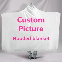 Custom Picture Hooded Sherpa Throw Blankets, Wearable Blankets, Warm Hoodie, Cape Wrap, Plush Quilts Cover, Beds Sofa