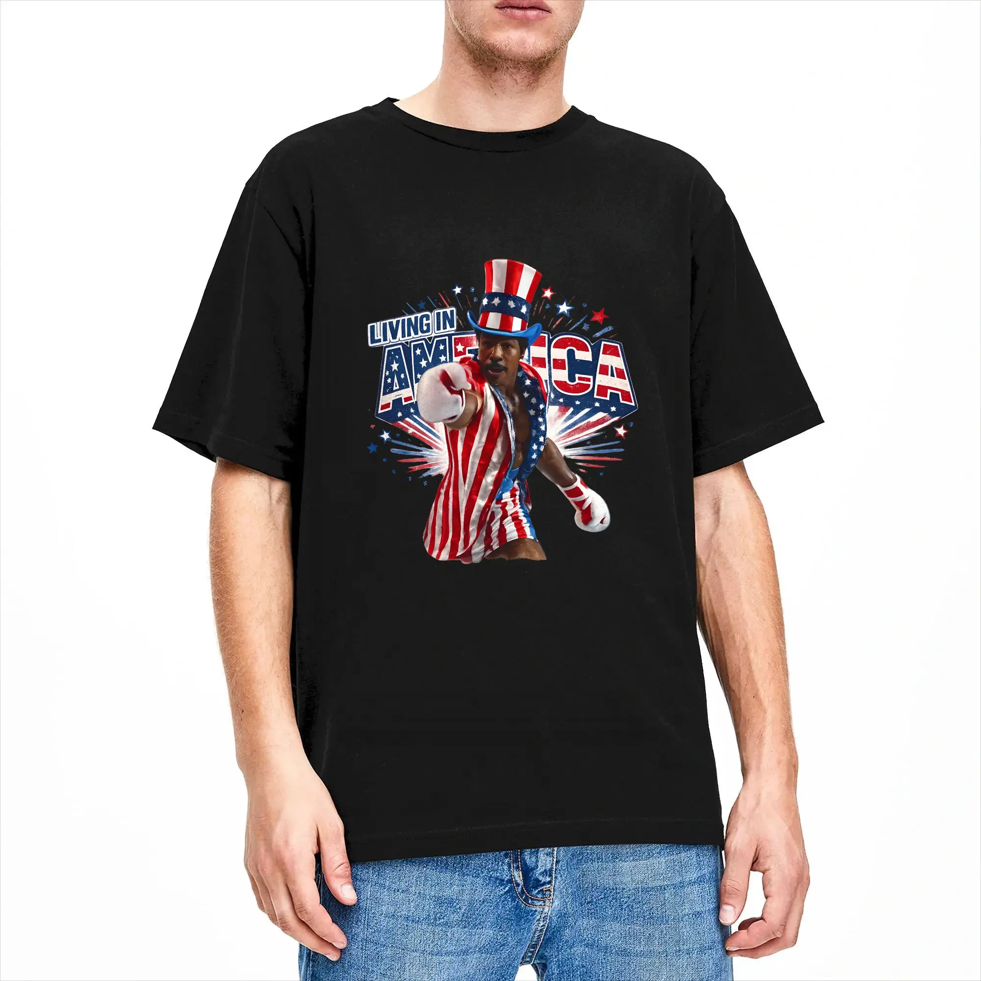 Living in America Apollo Creed 4th Of July T Shirt Summer Cotton T Shirts For Men's Casual Tee Shirt Short-Sleeved Y2K Top Tees