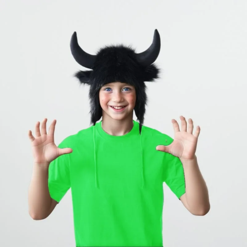 Thermal Hat Fluffy Faux Fur Winter Hat with Cow Horn Decor Thunderbolt Design Unisex Windproof Cap Thick Funny Hat