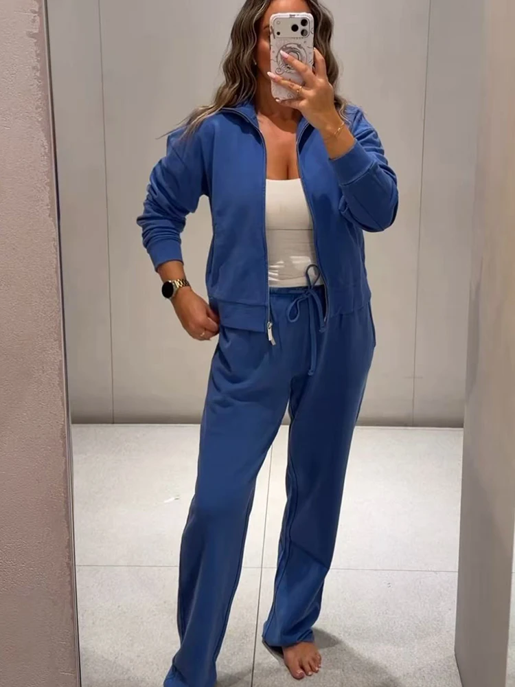2026 Herbst Damen Zweiteiler: Lässiger Kapuzenpullover mit Reißverschluss und High-Waist-Schlaghose mit Kordelzug, Streetwear-Set für Damen