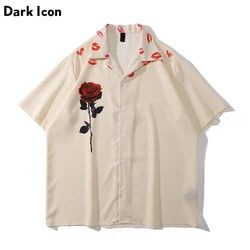 Lips Rose Printed Button Down Collar Men's Hawaiian Shirts Thin Material Vintage Shirts for Men Outerwear Shirts Male Top 2023 S