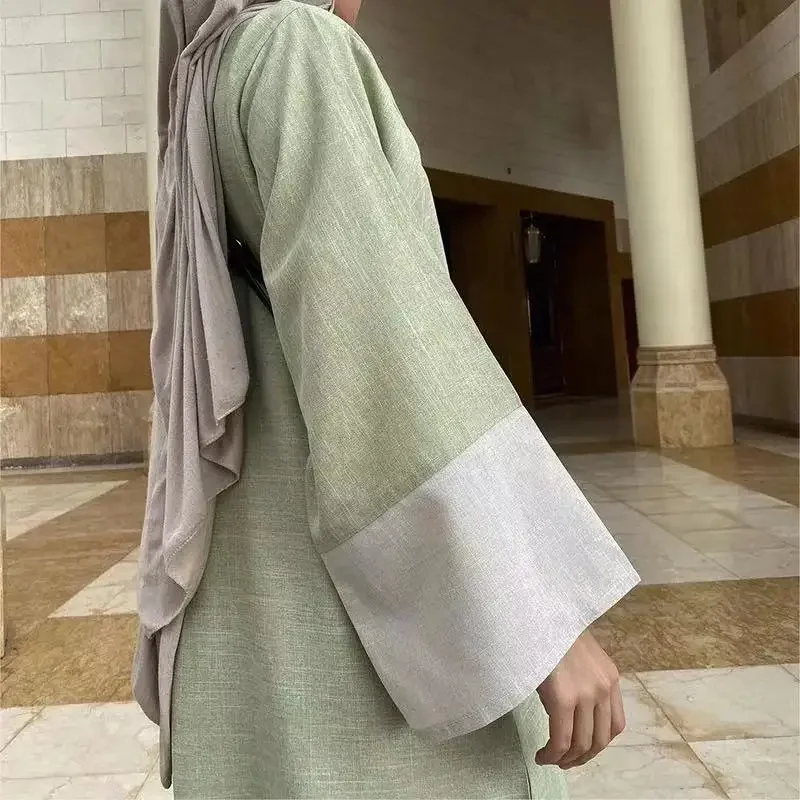 Open Abaya Women Linen Dubai Turkish Saudi Abayas for Muslim Kaftan Ramadan Eid Islamic Prayer Clothing Kimono Femme Musulmane