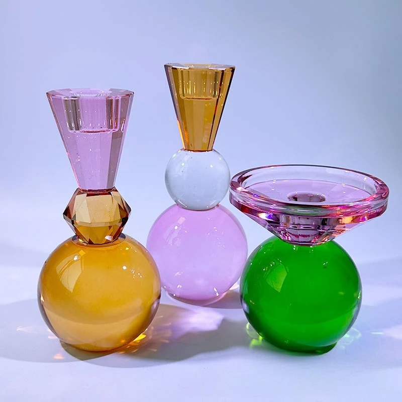 1Pcs Colorful Crystal Candlestick Desktop Decoration Romantic Candlestick Molten Wax Burner Transparent Candlestick