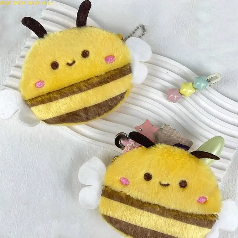 Q81A Headphone Storage Bag for Girls Plush Change Purse Bag Charm Pendant Cartoon Animal Storage Box Lovely Bees Coin Purse