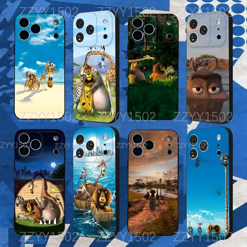 

M-MadagascarS Animals Phone Case For iPhone 17,16,15,14,13,12,Pro,Max,Plus,E,SE4,Air,Mini Black Funda Shell