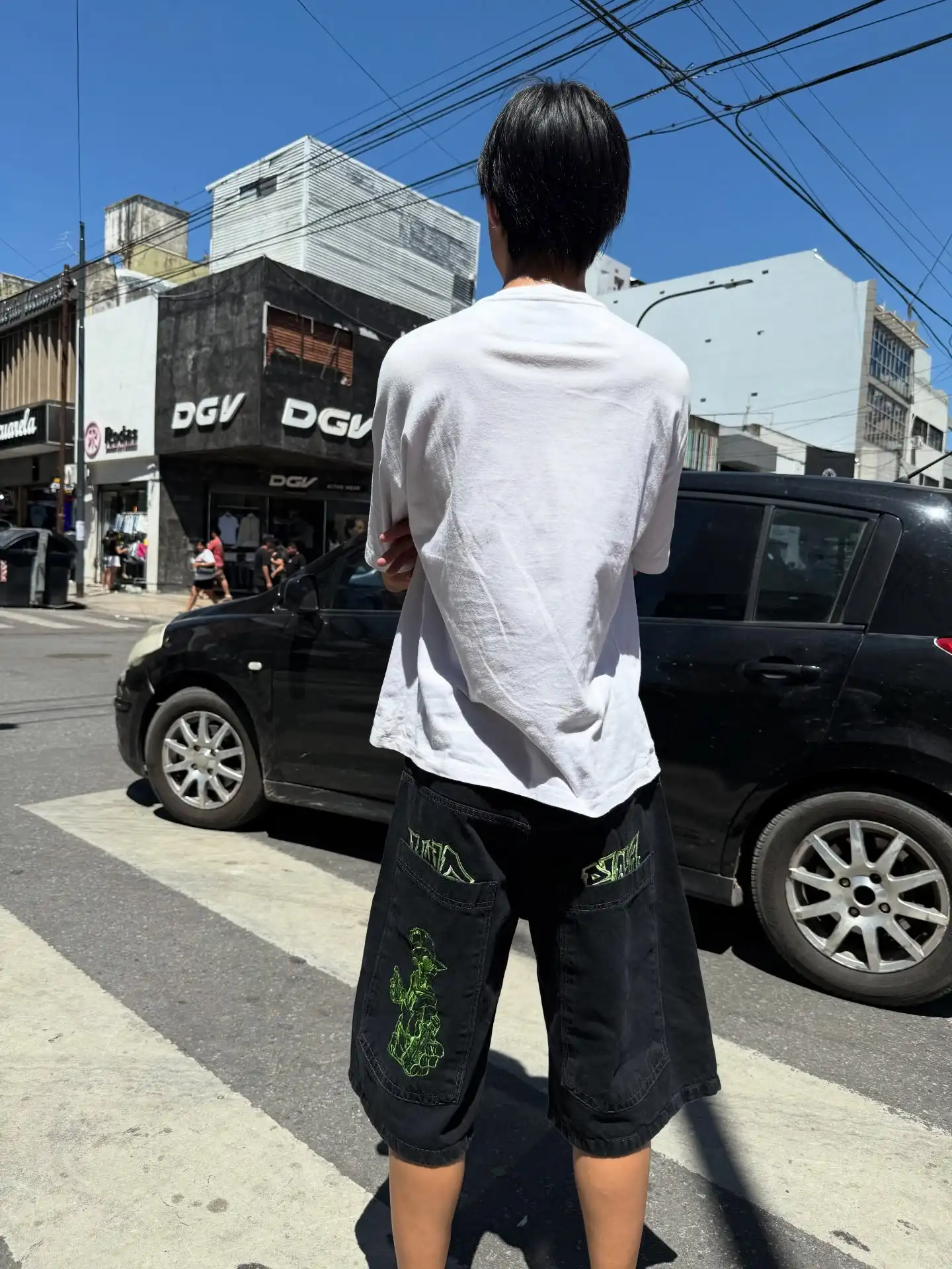 Y2K Green Skull Denim Short Jeans Men Gothic Heavy Industry Women Hip Hop Streetwear Loose Camo Denim Fitness Casual Shorts view 5
