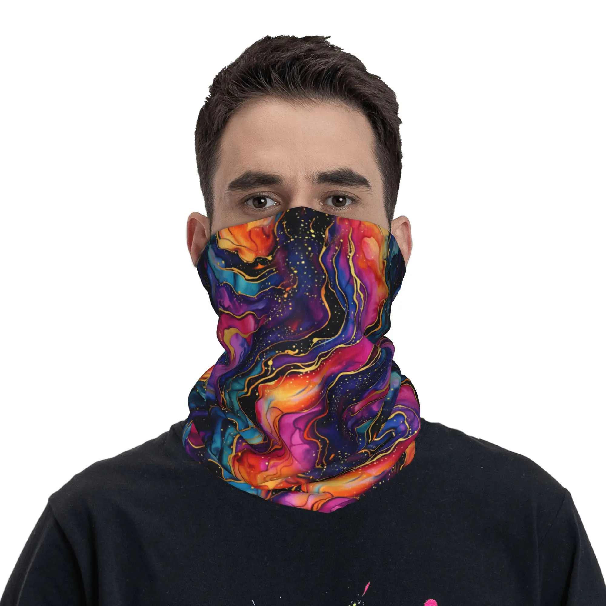

Alcohol Ink Marble Pattern with Gold Veins Neck Gaiter Men Women UV Face Shield Winter Bandana Scarf for Hiking