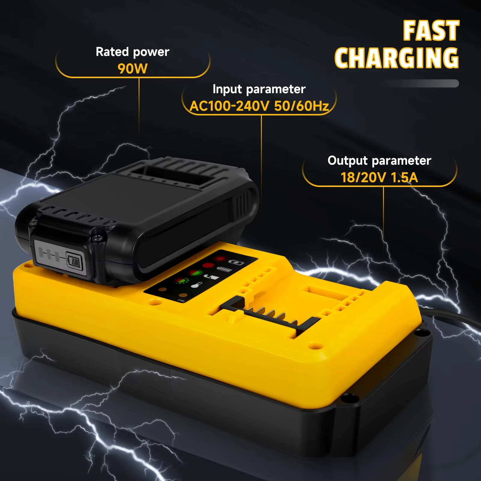NEW Portable Dual Ports Charger For Dewalt 18V-20V Lithium Battery Rechargeable DCB207 DCB206 DCB204 DCB203 Fast Charger view 3