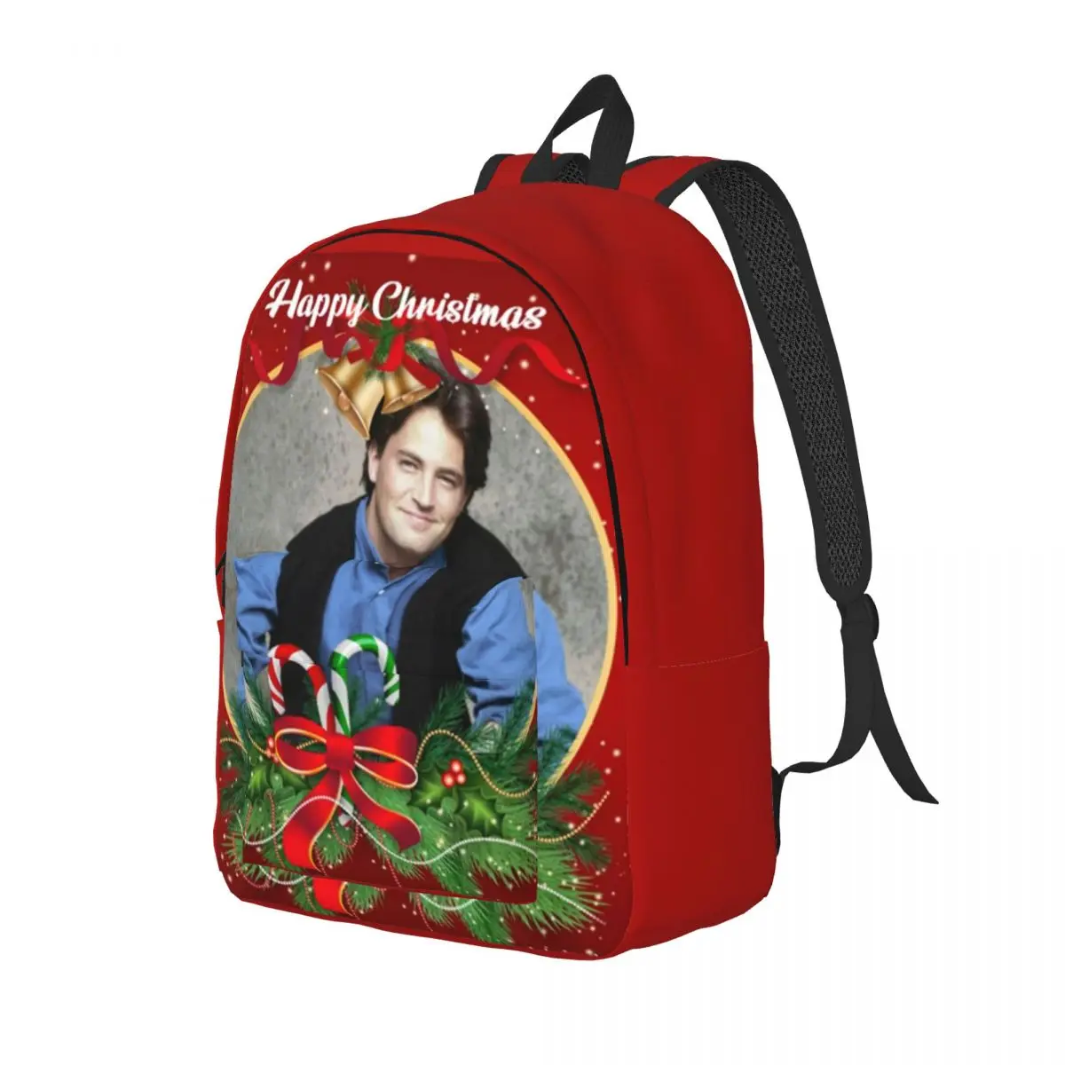 Matthew Perry Happy Christmas Backpack for Men Women Casual High School Business Daypack College Canvas Bags Lightweight