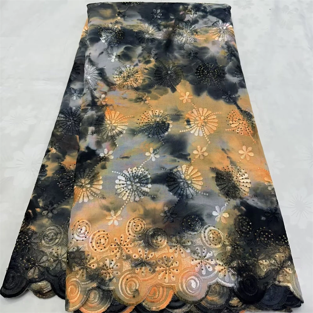 Tessuto di pizzo 100% cotone - Pizzo africano e voile svizzero ricamato stile tie-dye per matrimoni, abiti da festa - Elegante e resistente