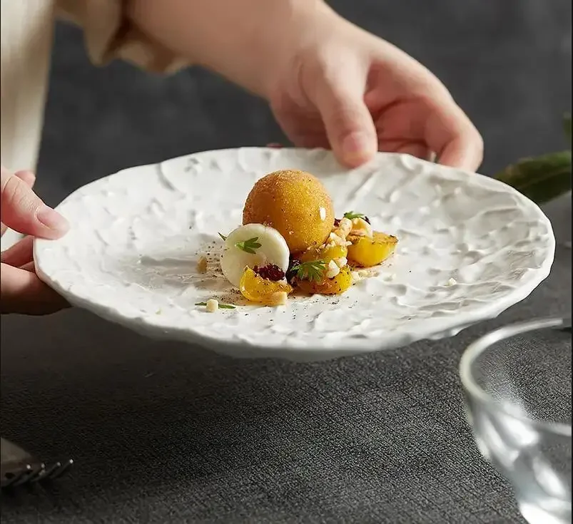 

Hotel Restaurant Steak Plate White Ceramic Main Dish Afternoon Tea Dessert Food Decoration Kitchen Tableware