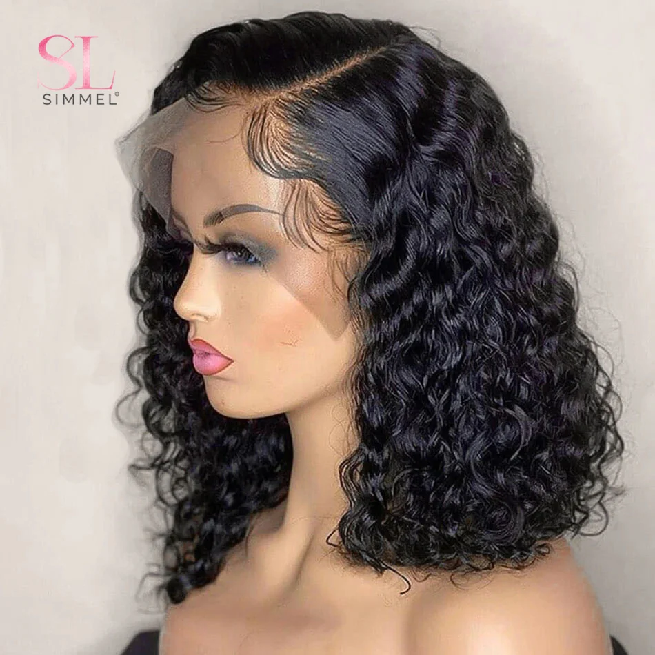 Short Curly Bob Brazilian Human Hair Lace Front Wigs 13X4 Lace Frontal 4x4 Closure Deep Wave Wig For Black Women 180 Density