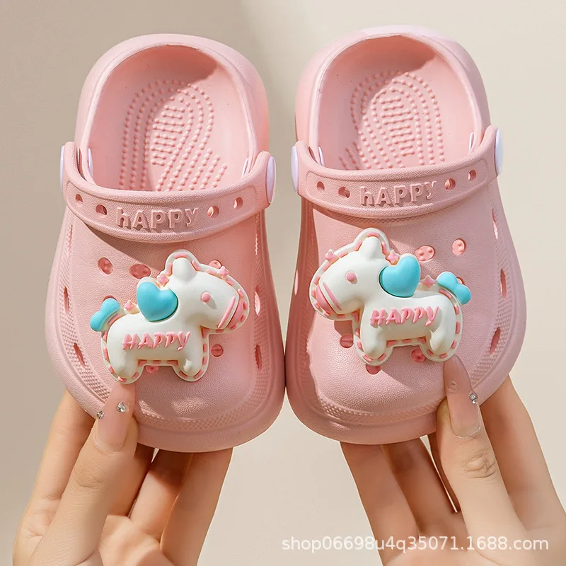 2026 Summer Kids Cartoon Pony Closed Toe Clogs Soft Sole Non-slip Beach Sandals Slippers For Boys Girls