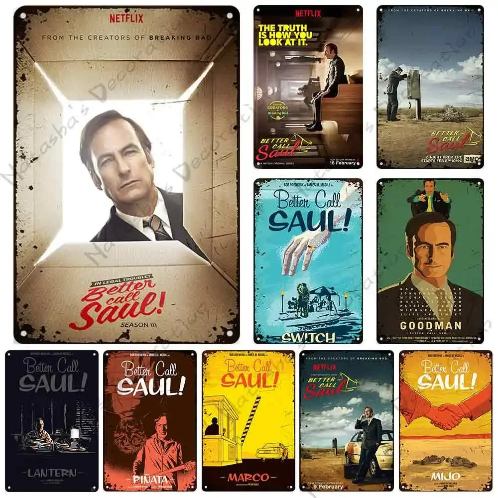 Classic TV Better Call Saul Decorative Plate Metal Plate Vintage Metal Tin Sign Retro Poster Plaque Wall Industrial Decor