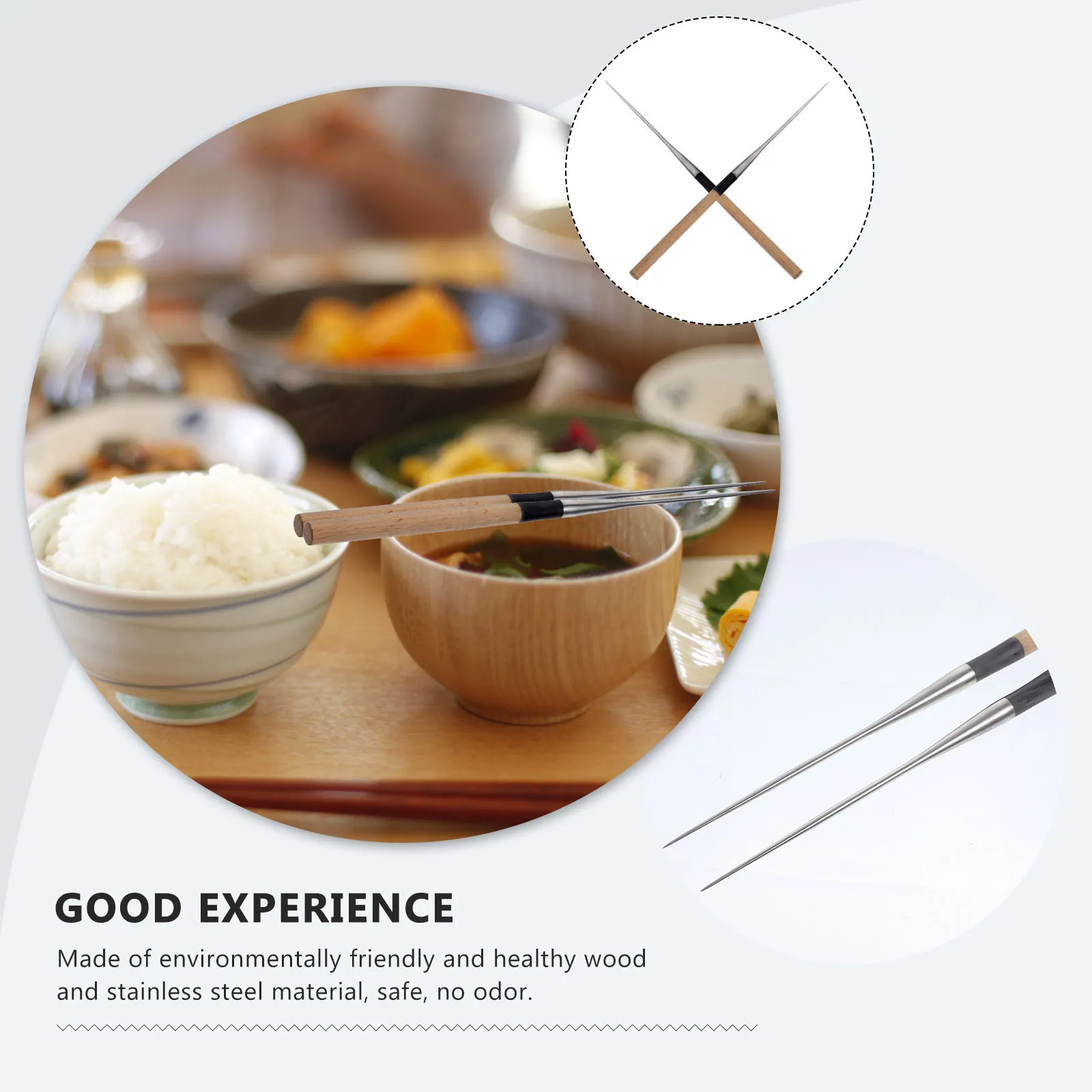 

1Pair Stainless Steel Point Head Japanese Style Sushi Chopsticks Eco Friendly Wood Lightweight Practical Portable Home