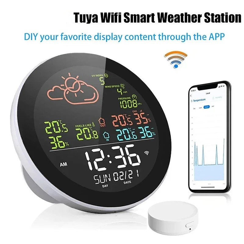 WIFI Smart Weather Station Clock Home Environment Thermometer Humidity Meter Sensors Digital Clock Weather Forecast Calendar