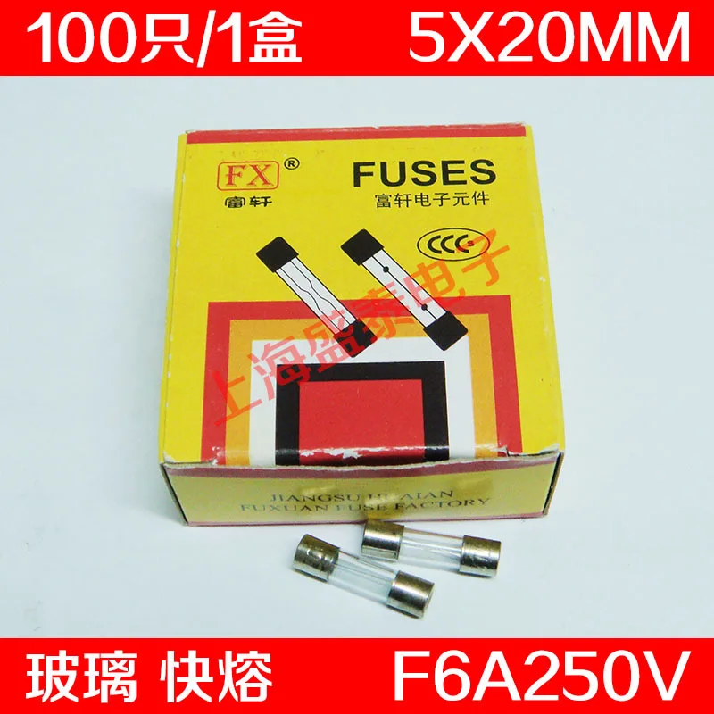 

100 PCSF6AL250V Glass Insurance Tube F6A250V F6A Fuse 6A 5X20MM 100 PCS