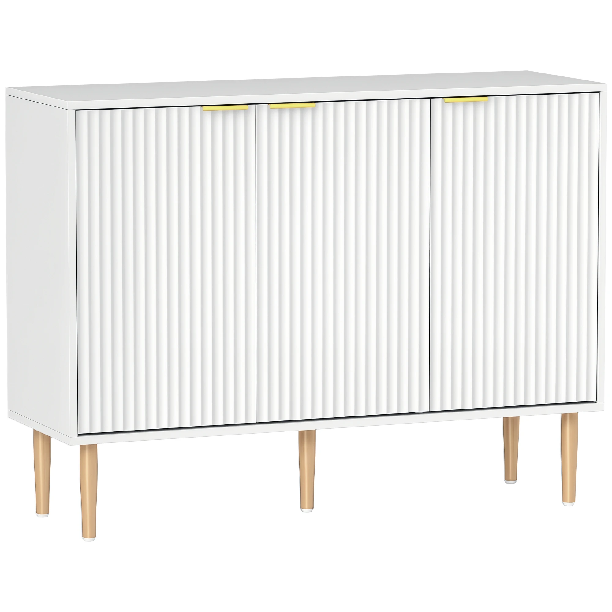 HOMCOM Aparador de 3 Puertas Acanaladas Estante Ajustable 107x35x80 cm Blanco