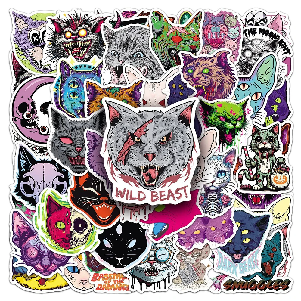 

10/30/50pcs Horror Thriller Gothic Cat Stickers Personalized Graffiti Decals Helmet Phone Laptop Cool Cartoon Halloween Sticker
