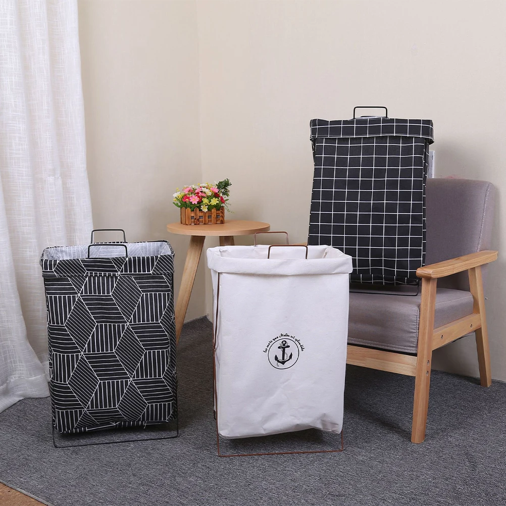 

Foldable Cloth Large Hamper Fabric Portable Clothes Handles For Bedroom Bathroom Dormitory Black White Grid Design