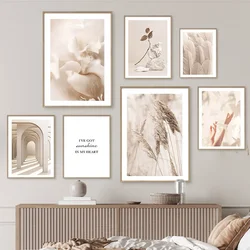 Orchid Feather Reed Stone Plant Flower Quote Wall Art Canvas Painting Beige Poster And Prints Wall Picture For Living Room Decor